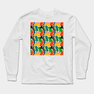 Colorful Leaping Jumping Sitting And Walking Cat Pattern Long Sleeve T-Shirt